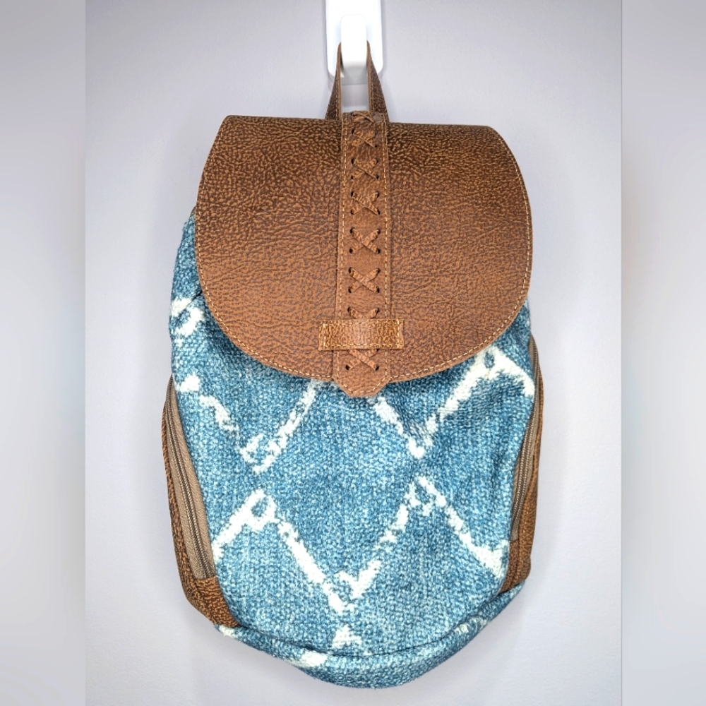 Myra Brown and Blue Patterned Backpack